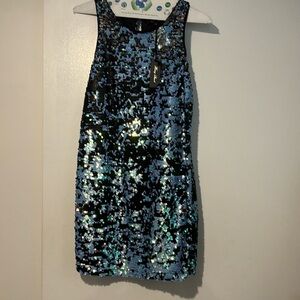 Black with blue sequins dress